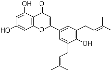 CAS 登录号：114542-44-8, Honyucitrin, 5,7-二羟基-2-[4-羟基-3,5-双(3-甲基-2-丁烯-1-基)苯基]-4H-1-苯并吡喃-4-酮