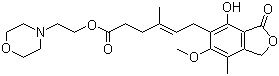 CAS 登录号：115007-34-6, 吗替麦考酚酯, 霉酚酸酯, 2-(4-吗啉基)乙基 (E)-6-(4-羟基-6-甲氧基-7-甲基-3-氧代-1,3-二氢异苯并呋喃-5-基)-4-甲基己-4-烯酸酯