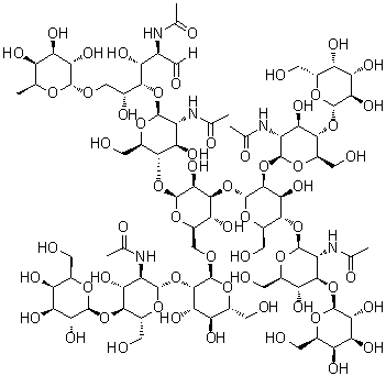CAS # 115142-60-4, O-6-Deoxy-alpha-L-galactopyranosyl-(1→6)-O-[O-beta-D-galactopyranosyl-(1→3)-O-2-(acetylamino)-2-deoxy-beta-D-glucopyranosyl-(1→4)-O-[O-beta-D-galactopyranosyl-(1→4)-2-(acetylamino)-2-deoxy-beta-D-glucopyranosyl-(1→2)]-O-alpha-D-mannopyranosyl-(1→3)-O-[O-beta-D-galactopyranosyl-(1→4)-O-2-(acetylamino)-2-deoxy-beta-D-glucopyranosyl-(1→2)-alpha-D-mannopyranosyl-(1→6)]-O-beta-D-mannopyranosyl-(1→4)-2-(acetylamino)-2-deoxy-beta-D-glucopyranosyl-(1→4)]-2-(acetylamino)-2-deoxy-D-glucose