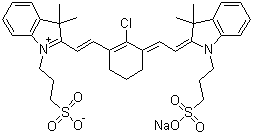 CAS 登录号：115970-63-3, 2-[2-[2-氯-3-[2-[1,3-二氢-3,3-二甲基-1-(3-磺酸基丙基)-2H-吲哚-2-亚基)乙亚基]-1-环己烯-1-基]乙烯基]-3,3-二甲基-1-(3-磺酸基丙基)-3H-吲哚鎓内盐钠盐