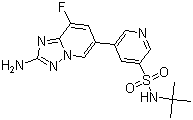 CAS 登录号：1159824-67-5, CZC 24832, 5-(2-氨基-8-氟[1,2,4]三唑并[1,5-a]吡啶-6-基)-N-(叔丁基)-3-吡啶磺酰胺