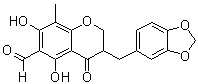 CAS # 116291-82-8, 6-Formyl-isoophiopogonanone A, 3-(1,3-Benzodioxol-5-ylmethyl)-3,4-dihydro-5,7-dihydroxy-8-methyl-4-oxo-2H-1-benzopyran-6-carboxaldehyde