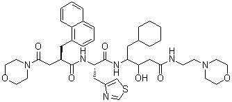 CAS # 116326-39-7, ES 6864, 5-Cyclohexyl-2,4,5-trideoxy-N-[2-(4-morpholinyl)ethyl]-4-[[(2S)-2-[[(2R)-4-(4-morpholinyl)-2-(1-naphthalenylmethyl)-1,4-dioxobutyl]amino]-1-oxo-3-(4-thiazolyl)propyl]amino]-L-threo-pentonamide