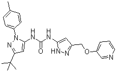 CAS # 1166393-85-6, N-[3-(1,1-Dimethylethyl)-1-(4-methylphenyl)-1H-pyrazol-5-yl]-N'-[3-[(3-pyridinyloxy)methyl]-1H-pyrazol-5-yl]urea