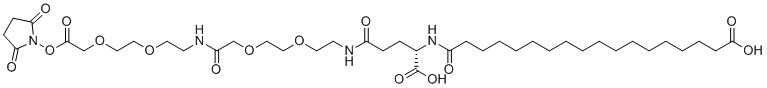 structure of CAS# 1169630-40-3, 17-((S)-1-羧基-3-{2-[2-({2-[2-(2,5-二氧代-吡咯烷-1-基氧基羰基甲氧基)乙氧基]乙基氨基甲酰}甲氧基)乙氧基]乙基氨基甲酰}丙基氨基甲酰)-十七烷酸