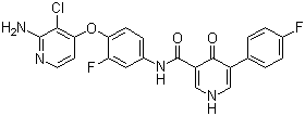structure of CAS# 1174046-72-0, N-[4-((2-Amino-3-chloropyridin-4-yl)oxy)-3-fluorophenyl]-5-(4-fluorophenyl)-4-oxo-1,4-dihydropyridine-3-carboxamide