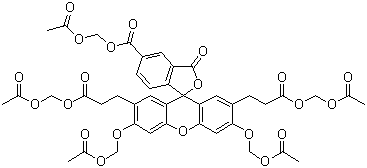 structure of CAS# 117464-70-7, 2',7'-二(2-羧基乙基)-5(6)-羧基荧光素乙酰氧甲基酯
