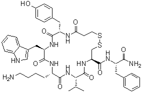 CAS 登录号：117580-24-2, N-(3-巯基-1-氧代丙基)-L-酪氨酰-D-色氨酰-L-赖氨酰-L-缬氨酰-L-半胱氨酰-L-苯丙氨酰胺环(1→5)-二硫醚
