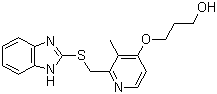 CAS # 117976-91-7, Desmethyl rabeprazole thioether, 2-[[[4-(3-Hydroxypropoxy)-3-methyl-2-pyridyl]methyl]thio]-1H-benzimidazole, 3-[[2-[(1H-Benzimidazol-2-ylthio)methyl]-3-methyl-4-pyridinyl]oxy]-1-propanol