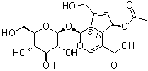 CAS # 118292-15-2, 6-O-Acetylscandoside, (1S,4aS,5R,7aS)-5-(Acetyloxy)-1-(beta-D-glucopyranosyloxy)-1,4a,5,7a-tetrahydro-7-(hydroxymethyl)-cyclopenta[c]pyran-4-carboxylic acid