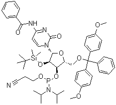 CAS # 118380-84-0, N4-Benzoyl-5'-O-(4,4'-dimethoxytrityl)-2'-O-tert-butyldimethylsilyl)cytidine 3'-O-[O-(2-cyanoethyl)-N,N'-diisopropylphosphoramidite]