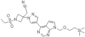 CAS 登录号：1187594-13-3, 2-(1-(乙基磺酰基)-3-(4-(7-((2-(三甲基硅烷基)乙氧基)甲基)-7H-吡咯并[2,3-d]嘧啶-4-基)-1H-吡唑-1-基)氮杂环丁烷-3-基)乙腈