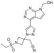 CAS # 1187595-89-6, Baricitinib Impurity 3, 1-(Ethylsulfonyl)-3-[4-[7-(hydroxymethyl)-7H-pyrrolo[2,3-d]pyrimidin-4-yl]-1H-pyrazol-1-yl]-3-azetidineacetonitrile