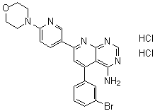 structure of CAS# 1188890-28-9, 5-(3-Bromophenyl)-7-[6-(4-morpholinyl)-3-pyridinyl]pyrido[2,3-d]pyrimidin-4-amine hydrochloride (1:2)
