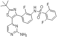 CAS # 1195765-45-7, Dabrafenib, N-[3-[5-(2-Amino-4-pyrimidinyl)-2-(tert-butyl)-4-thiazolyl]-2-fluorophenyl]-2,6-difluorobenzenesulfonamide