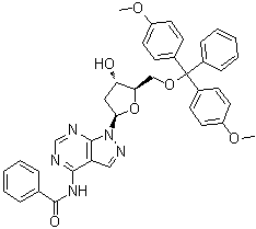 CAS # 119803-27-9, N-[1-[5-O-[Bis(4-methoxyphenyl)phenylmethyl]-2-deoxy-beta-D-erythro-pentofuranosyl]-1H-pyrazolo[3,4-d]pyrimidin-4-yl]benzamide