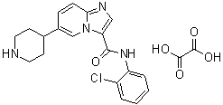 structure of CAS# 1198408-78-4, N-(2-Chlorophenyl)-6-(4-piperidinyl)tmidazo[1,2-a]pyridine-3-carboxamide ethanedioate (1:1)