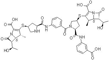 CAS # 1199797-43-7, (4R,5S,6S)-3-[[(3S,5S)-1-[3-[[[(2S,4S)-4-[[(4R,5S,6S)-2-Carboxy-6-[(1R)-1-hydroxyethyl]-4-methyl-7-oxo-1-azabicyclo[3.2.0]hept-2-en-3-yl]thio]-2-pyrrolidinyl]carbonyl]amino]benzoyl]-5-[[(3-carboxyphenyl)amino]carbonyl]-3-pyrrolidinyl]thio]-6-[(1R)-1-hydroxyethyl]-4-methyl-7-oxo-1-azabicyclo[3.2.0]hept-2-ene-2-carboxylic acid