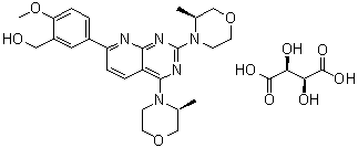 CAS # 1201799-04-3, [5-[2,4-Bis((3S)-3-methylmorpholin-4-yl)pyrido[2,3-d]pyrimidin-7-yl]-2-methoxyphenyl]methanol D-tartrate