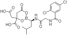 structure of CAS# 1201902-80-8, 4-Carboxy-2-[(1R)-1-[[2-[(2,5-dichlorobenzoyl)amino]acetyl]amino]-3-methylbutyl]-6-oxo-1,3,2-dioxaborinane-4-acetic acid