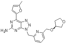CAS # 1202402-40-1, 7-(5-Methyl-2-furanyl)-3-[[6-[[[(3S)-tetrahydro-3-furanyl]oxy]methyl]-2-pyridinyl]methyl]-3H-1,2,3-triazolo[4,5-d]pyrimidin-5-amine