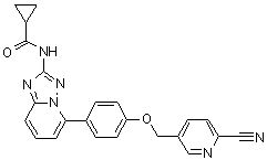 structure of CAS# 1206101-20-3, N-[5-[4-[(6-氰基-3-吡啶基)甲氧基]苯基][1,2,4]三唑并[1,5-a]吡啶-2-基]-环丙烷甲酰胺