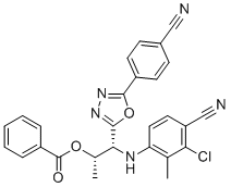 CAS # 1208070-53-4, (1R,2S)-1-(3-Chloro-4-cyano-2-methylphenylamino)-1-(5-(4-cyanophenyl)-1,3,4-oxadiazol-2-yl)propan-2-yl benzoate