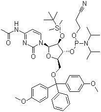 structure of CAS# 121058-88-6, N-Acetyl-5'-O-(4,4-dimethoxytrityl)-2'-O-[(tert-butyl)dimethylsilyl]cytidine-3'-(2-cyanoethyl-N,N-diisopropyl)phosphoramidite