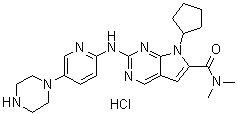 CAS # 1211443-80-9, 7-Cyclopentyl-N,N-dimethyl-2-[[5-(1-piperazinyl)-2-pyridinyl]amino]-7H-pyrrolo[2,3-d]pyrimidine-6-carboxamide hydrochloride (1:1)