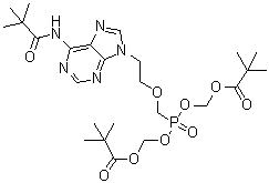 CAS # 1215101-40-8, 2,2-Dimethylpropanoic acid 1,1'-[[[[2-[6-[(2,2-dimethyl-1-oxopropyl)amino]-9H-purin-9-yl]ethoxy]methyl]phosphinylidene]bis(oxymethylene)] ester