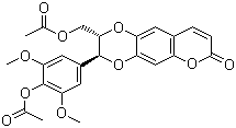CAS # 121700-27-4, Moluccanin diacetate, trans-3-[4-(Acetyloxy)-3,5-dimethoxyphenyl]-2-[(acetyloxy)methyl]-2,3-dihydro-7H-pyrano[2,3-g]-1,4-benzodioxin-7-one