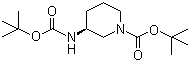 structure of CAS# 1217710-80-9, 3-[[(tert-Butoxy)carbonyl]amino]-1-piperidinecarboxylic acid tert-butyl ester