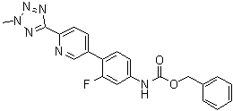 structure of CAS# 1220910-89-3, N-[3-Fluoro-4-[6-(2-methyl-2H-tetrazol-5-yl)-3-pyridinyl]phenyl]carbamic acid phenylmethyl ester