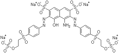 CAS # 12225-25-1, Reactive Black 5, C.I. 20505, Tetrasodium (3Z)-5-amino-4-oxo-6-[4-(2-sulfonatooxyethylsulfonyl)phenyl]diazenyl-3-[[4-(2-sulfonatooxyethylsulfonyl)phenyl]hydrazinylidene]naphthalene-2,7-disulfonate