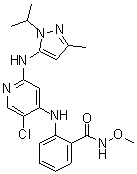 structure of CAS# 1224887-10-8, 2-[[5-Chloro-2-[[3-methyl-1-(1-methylethyl)-1H-pyrazol-5-yl]amino]-4-pyridinyl]amino]-N-methoxybenzamide