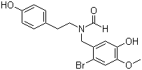 structure of CAS# 122584-18-3, N-[(2-Bromo-5-hydroxy-4-methoxyphenyl)methyl]-N-[2-(4-hydroxyphenyl)ethyl]formamide