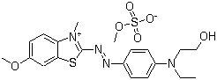CAS # 12270-13-2, Basic Blue 41, 2-[2-[4-[Ethyl(2-hydroxyethyl)amino]phenyl]diazenyl]-6-methoxy-3-methylbenzothiazolium methyl sulfate, Suraj Cationic Blue GRL, Synacril Blue G, Taiacryl Blue RGN-T, Triacryl Blue GRL, Viocryl Blue AGL, Viocryl Blue AGL 300, Yogacryl Brilliant Blue GRL