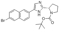 CAS # 1228551-96-9, (S)-tert-butyl 2-(5-(6-bromonaphthalen-2-yl)-1H-imidazol-2-yl)pyrrolidine-1-carboxylate, tert-butyl (2S)-2-[5-(6-bromonaphthalen-2-yl)-1H-imidazol-2-yl]pyrrolidine-1-carboxylate