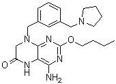 structure of CAS# 1228585-88-3, 4-Amino-2-butoxy-7,8-dihydro-8-[[3-(1-pyrrolidinylmethyl)phenyl]methyl]-6(5H)-pteridinone