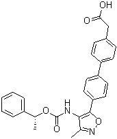 structure of CAS# 1228690-36-5, [4'-[3-Methyl-4-[[[((R)-1-phenylethyl)oxy]carbonyl]amino]isoxazol-5-yl]biphenyl-4-yl]acetic acid