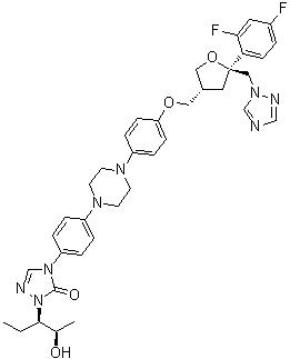 CAS 登录号：1229428-89-0, 4-(4-(4-(4-(((3R,5S)-5-((1H-1,2,4-三唑-1-基)甲基)-5-(2,4-二氟苯基)四氢呋喃-3-基)甲氧基)苯基)哌嗪-1-基)苯基)-1-((2R,3R)-2-羟基戊烷-3-基)-1H-1,2,4-三唑-5(4H)-酮