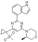 structure of CAS# 1233339-22-4, 4-[4-[(3R)-3-Methyl-4-morpholinyl]-6-[1-(methylsulfonyl)cyclopropyl]-2-pyrimidinyl]-1H-indole