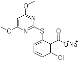 CAS # 123343-16-8, Pyrithiobac-sodium, 2-Chloro-6-{(4,6-dimethoxy-2-pyrimidinyl)thio}benzoic acid  sodium salt, Sodium 2-chloro-6-((4,6-dimethoxy-2-pyrimidinyl)thio)benzoate, Pyrithiobac sodium salt, DPX-PE350, KIH 2031, Staple