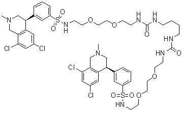 CAS # 1234423-95-0, Tenapanor, 17-[[[3-[(4S)-6,8-Dichloro-1,2,3,4-tetrahydro-2-methyl-4-isoquinolinyl]phenyl]sulfonyl]amino]-N-[2-[2-[2-[[[3-[(4S)-6,8-dichloro-1,2,3,4-tetrahydro-2-methyl-4-isoquinolinyl]phenyl]sulfonyl]amino]ethoxy]ethoxy]ethyl]-8-oxo-12,15-dioxa-2,7,9-triazaheptadecanamide