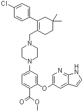 structure of CAS# 1235865-76-5, 2-[(1H-吡咯并[2,3-b]吡啶-5-基)氧基]-4-[4-[[2-(4-氯苯基)-4,4-二甲基环己-1-烯基]甲基]哌嗪-1-基]苯甲酸甲酯