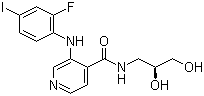 CAS # 1236699-92-5, AS 703026, N-[(2S)-2,3-Dihydroxypropyl]-3-[(2-fluoro-4-iodophenyl)amino]-4-pyridinecarboxamide