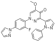 structure of CAS# 1238697-26-1, 1-[2-Fluoro-4-(1H-pyrazol-1-yl)phenyl]-5-methoxy-3-(1-phenyl-1H-pyrazol-5-yl)pyridazin-4(1H)-one