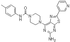 CAS 登录号：1245319-54-3, 4-[5-氨基-2-(吡啶-3-基)噻唑并[5,4-d]嘧啶-7-基]-N-(对甲苯基)哌嗪-1-甲酰胺