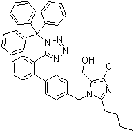 structure of CAS# 124751-00-4, [2-Butyl-4-chloro-1-[(2'-(1-trityl-1H-tetrazol-5-yl)biphenyl-4-yl)methyl]-1H-imidazol-5-yl]methanol