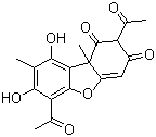 CAS # 125-46-2, Usnic acid, 2,6-Diacetyl-7,9-dihydroxy-8,9b-dimethyl-9bH-dibenzofuran-1,3-dione